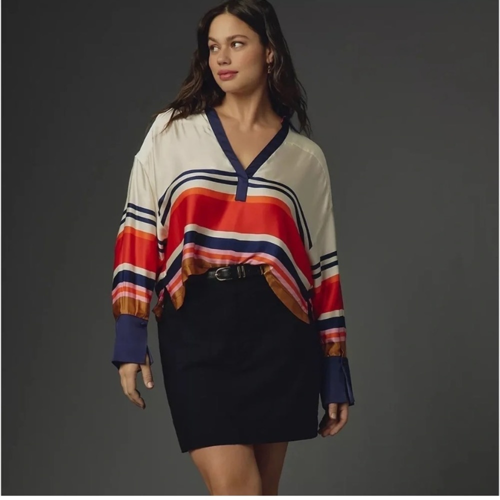 Anthropologie Maeve Silky Rugby Popover Blouse